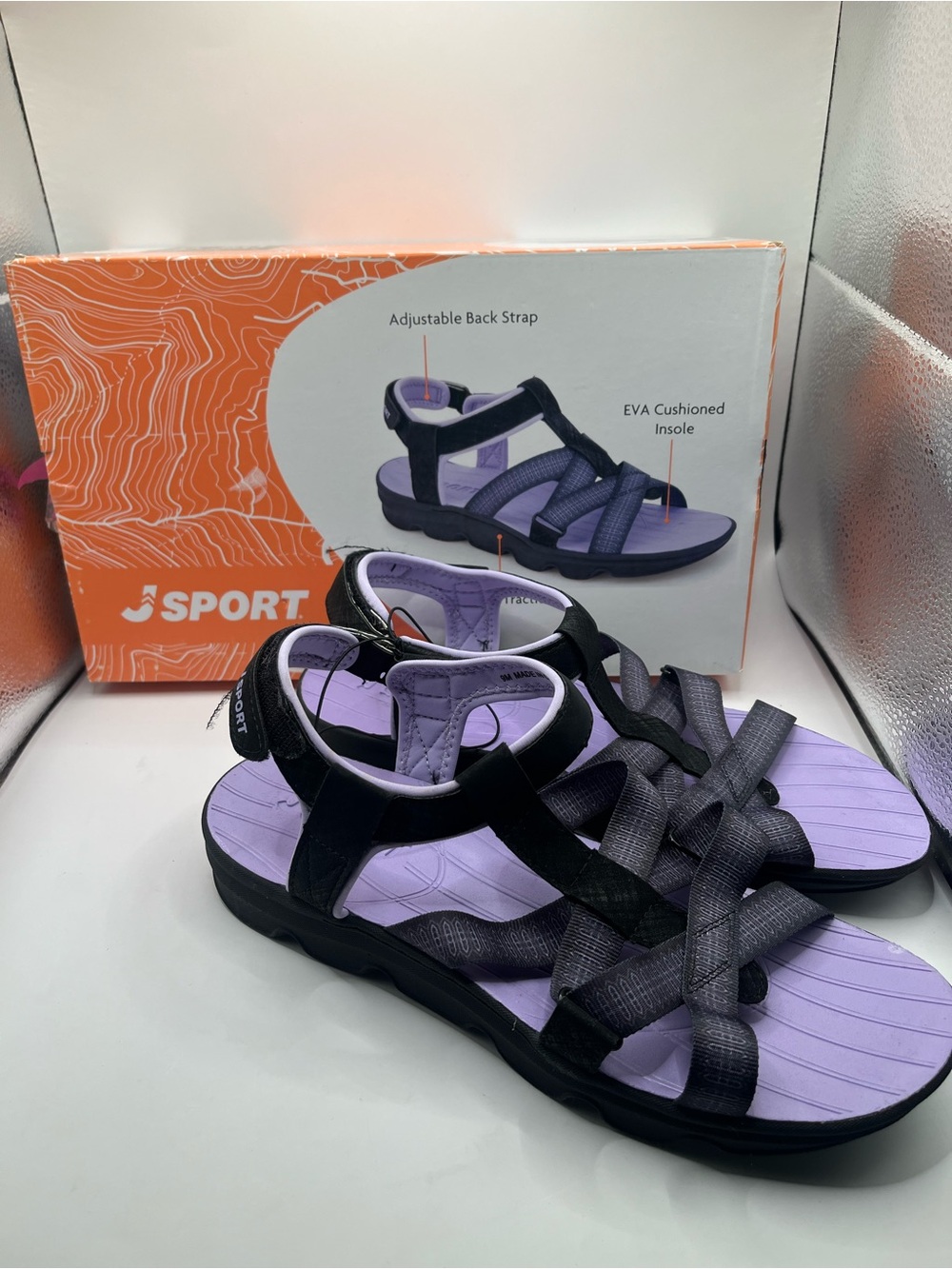 J Sport New Women's 9 Lavender & Black Strappy Sandals